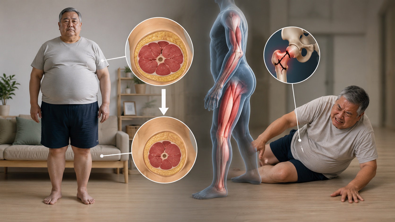 Béo phì thiểu cơ là gì mà khiến người lớn tuổi dễ té ngã, gãy xương? - Ảnh 1.