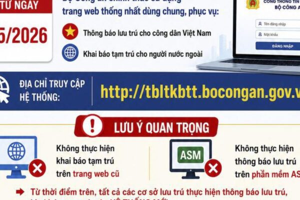 Từ 21/5, khai báo lưu trú, tạm trú thực hiện trên nền tảng mới