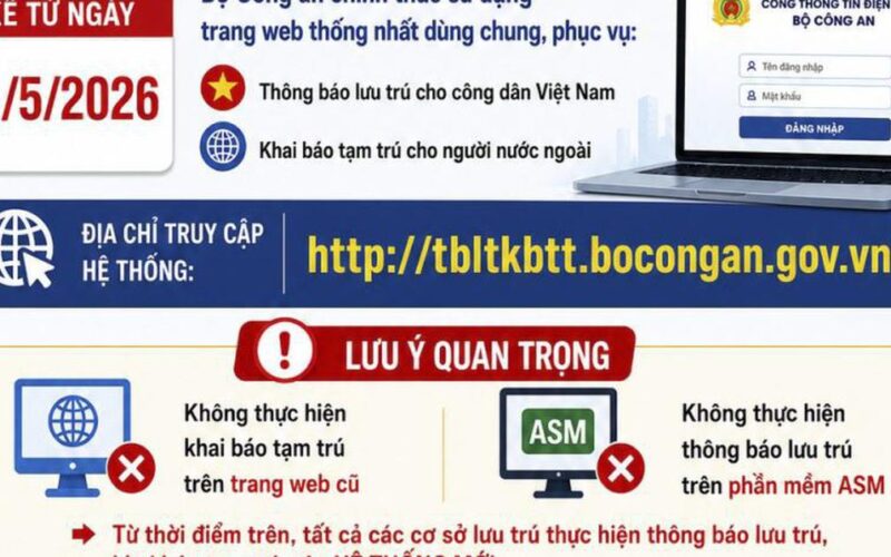 Từ 21/5, khai báo lưu trú, tạm trú thực hiện trên nền tảng mới