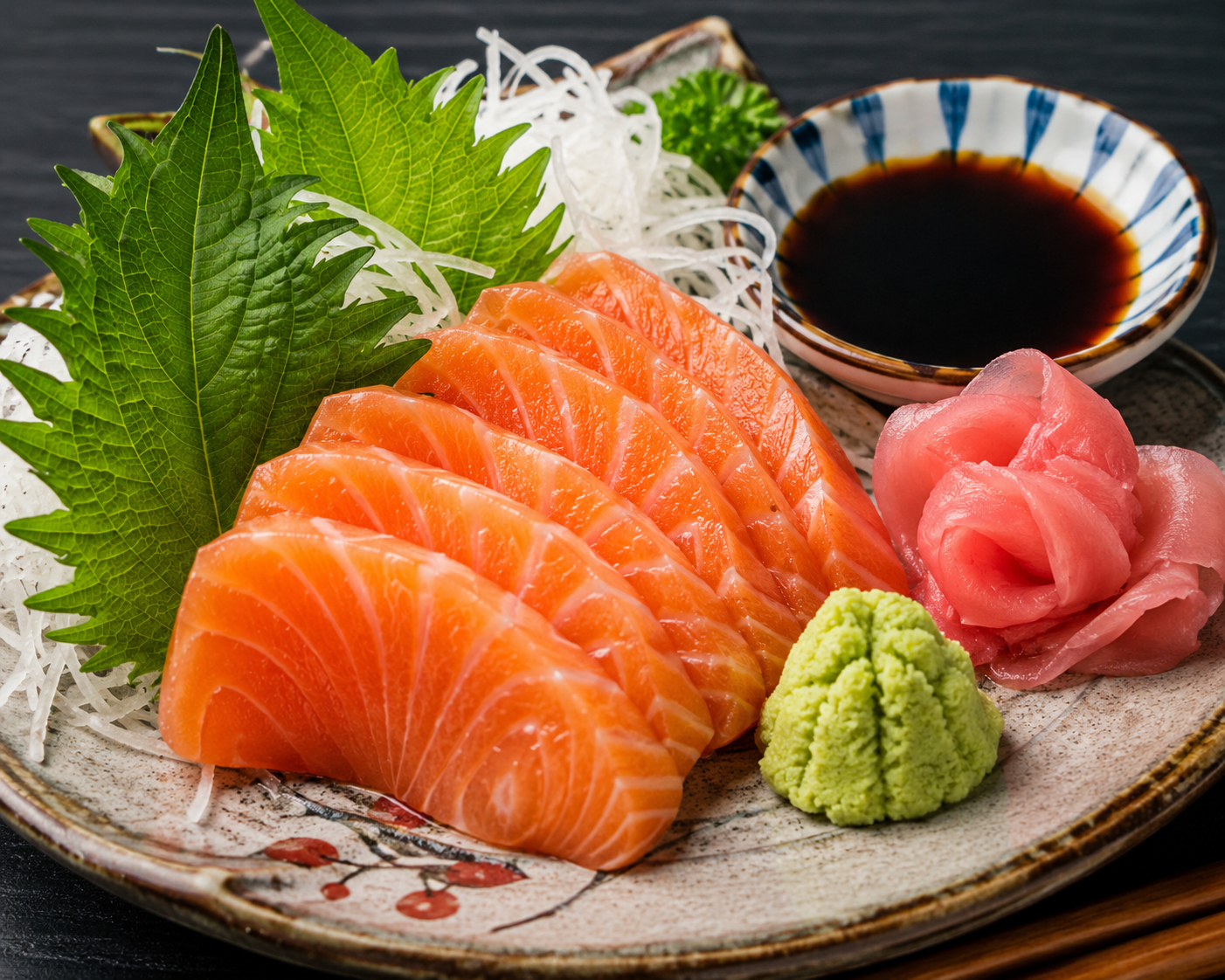 Vì sao ăn cá hồi sống luôn kèm wasabi, gừng hồng và tía tô? Sự thật ít người biết- Ảnh 1.